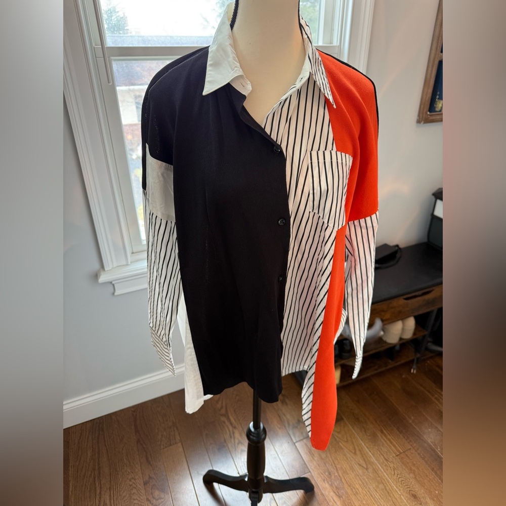 Gabby Isabella Orange, Black and White Knit Top New w Tags Small